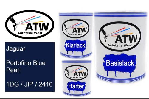 Jaguar, Portofino Blue Pearl, 1DG / JIP / 2410: 1L Lackdose + 1L Klarlack + 500ml Härter - Set, von ATW Autoteile West.